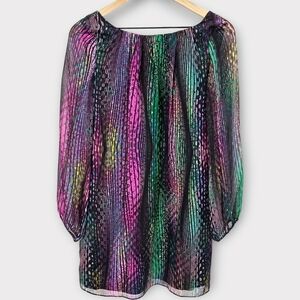 Shoshanna Silk Printed Mini Sheath Dress Long Sleeves